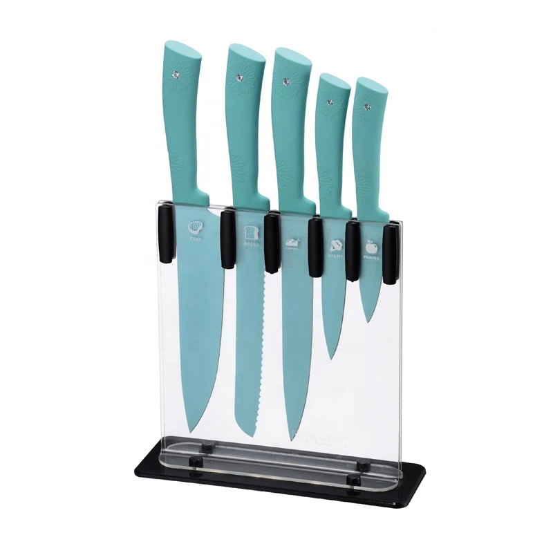 Цветочная алмазная пластиковая ручка 6шт шеф-повар базовый нож из нержавеющей стали с акриловой подставкой