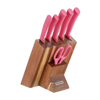 Новая Мода Цветочная Ручка 7шт Шеф-повар Кухонный Нож Нож Ножницы набор с деревянной стойкой